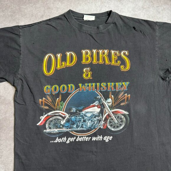 Vintage Black Graphic Tee “Old Bikes & Good Whiskey” - Picture 4 of 7